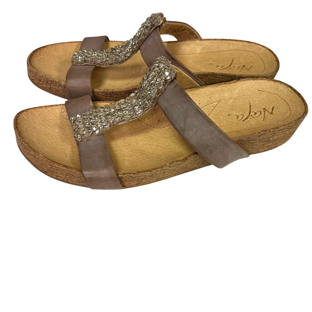 Naya Women's Slide Wedge Sandals Brown Cork Footbed Rhinestone 8.5M